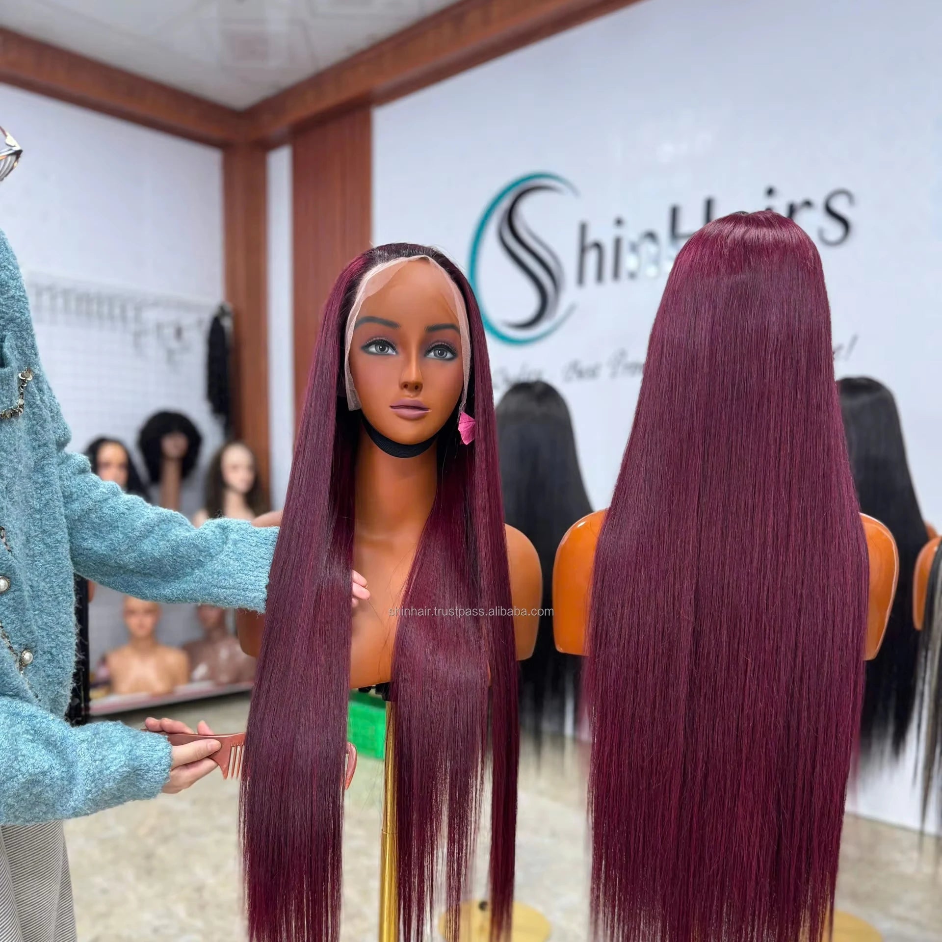 200% Density 99J Burgundy Straight 13x4 HD Lace Front 30-Inch 99J Black Women's Lace Front Human Hair Wigs