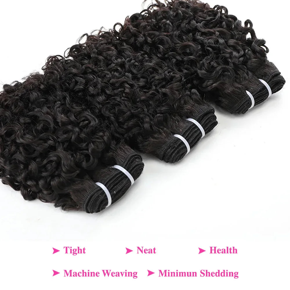 Pixie Curl Hair Bundles with Closure Deep Curly Hair Brazilian Raw Hair Weaving 8-20 Inch Human Hair Loose Deep Wave Extensions