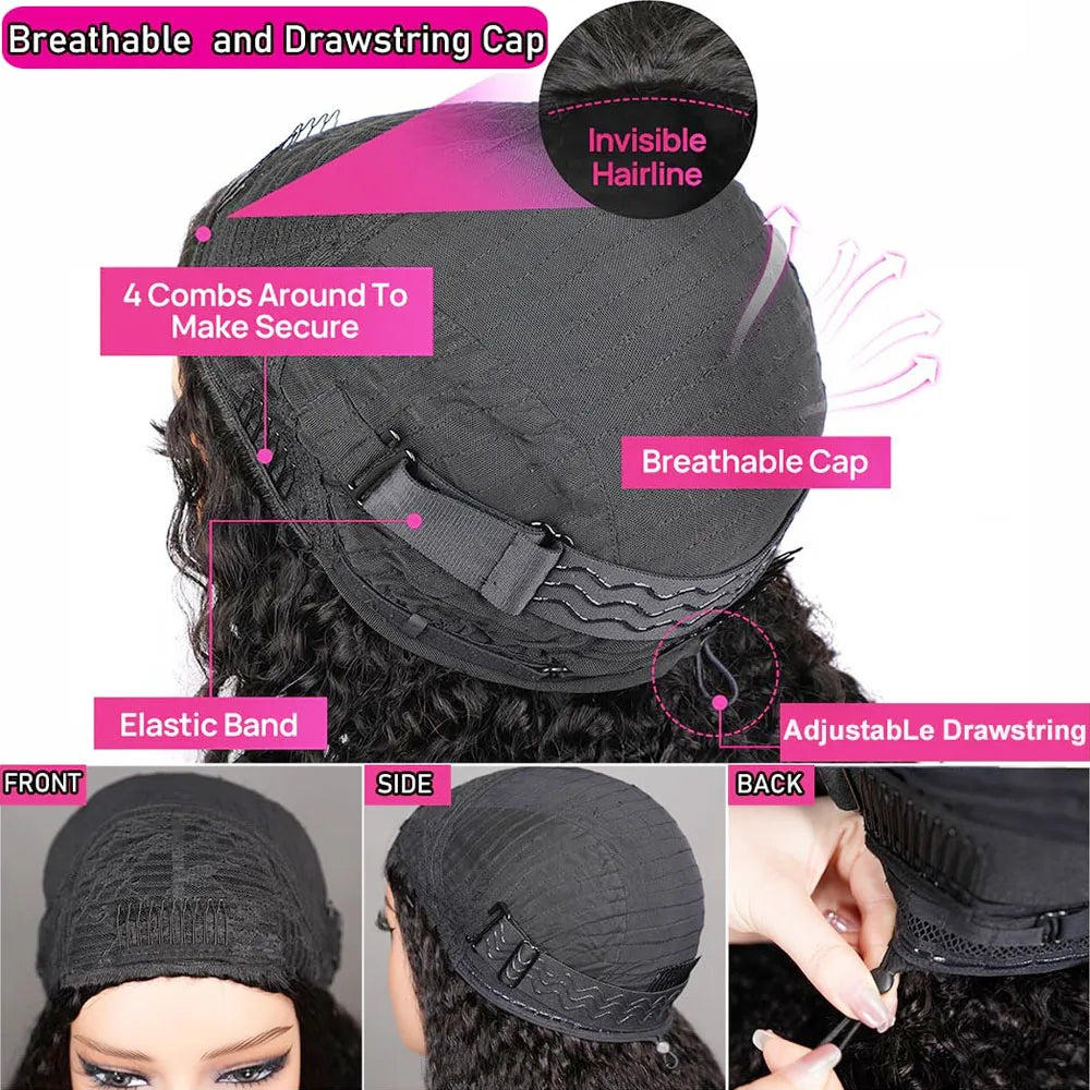 Burmese Curly Half Wig With Drawstring Chocolate Brown Vietnamese Glueless Raw Human Hair Wig Seamless Clip 3 IN 1 Half Wig