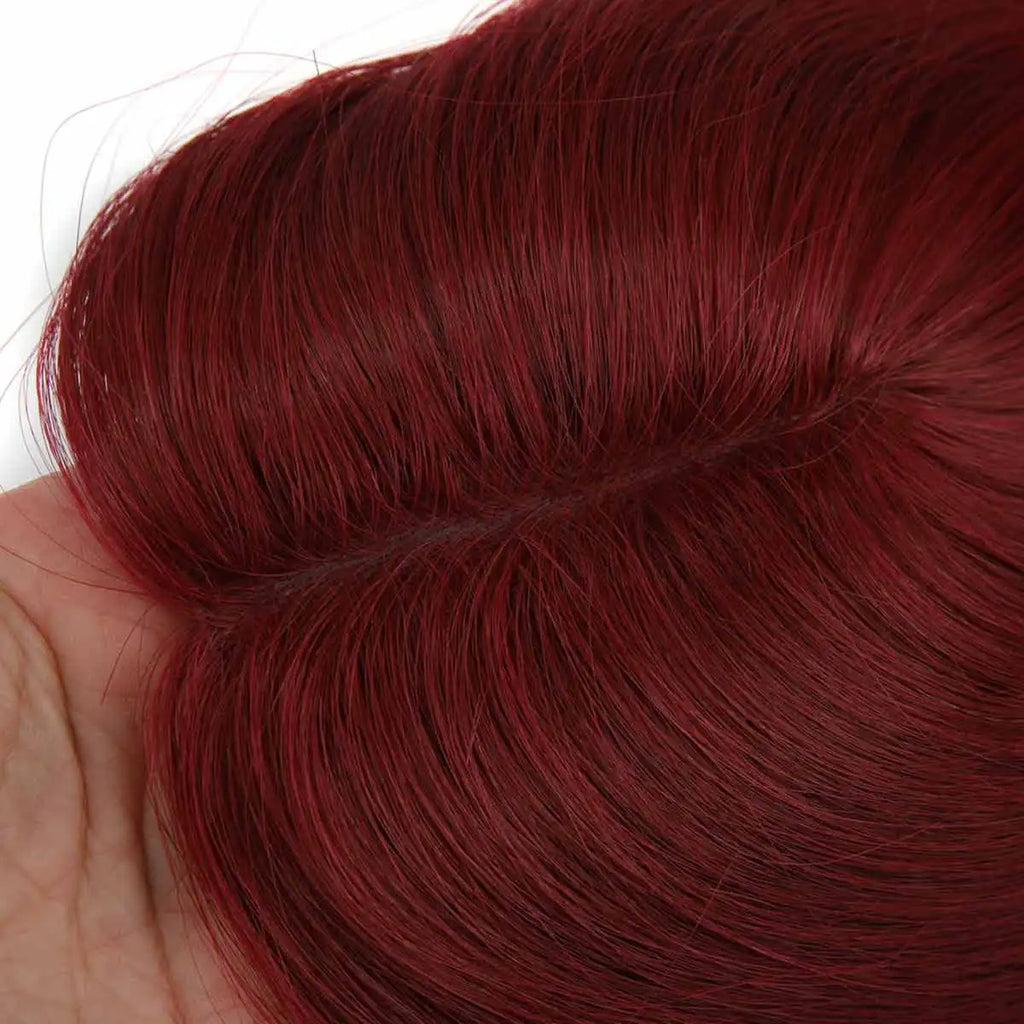 TUW22 Cherry Red Hair PU Topper Women's Hair Pieces for Thinning Hair Human Hair Piece for Hair Loss People Human Hair Toppers