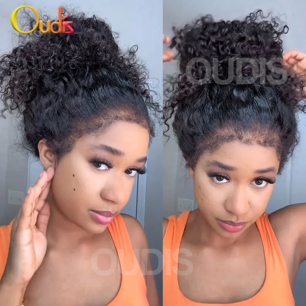 4C Kinky Edges Water Wave Invisible Strap 360 Full Lace Front Glueless Wig Vietnamese Raw Human Hair Deep Wave Lace Frontal Wig