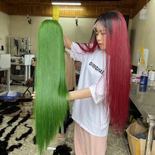 2024 Whosale Raw Vietnamese Human Hair Green Straight Glueless Full HD Transparent Wigs Training Heads Black Women