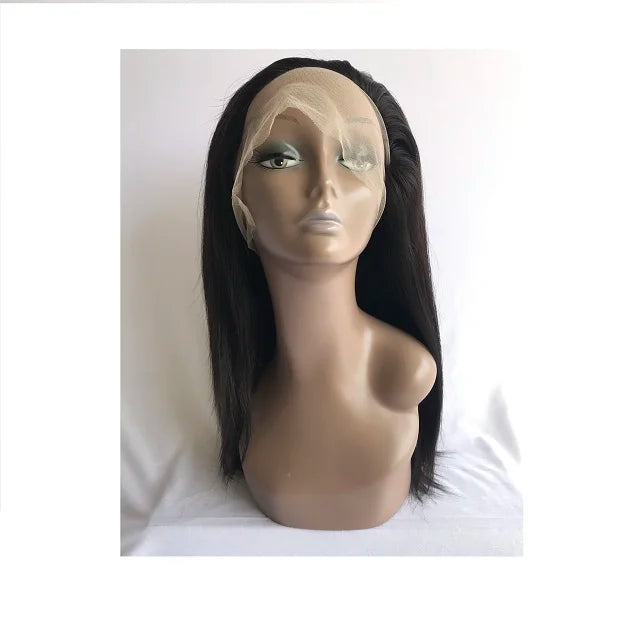 100% Exported Raw Unprocessed 18-Inch Natural Straight Full Cuticle Aligned Indian Temple Virgin Hair One Donor Human Hair Wigs