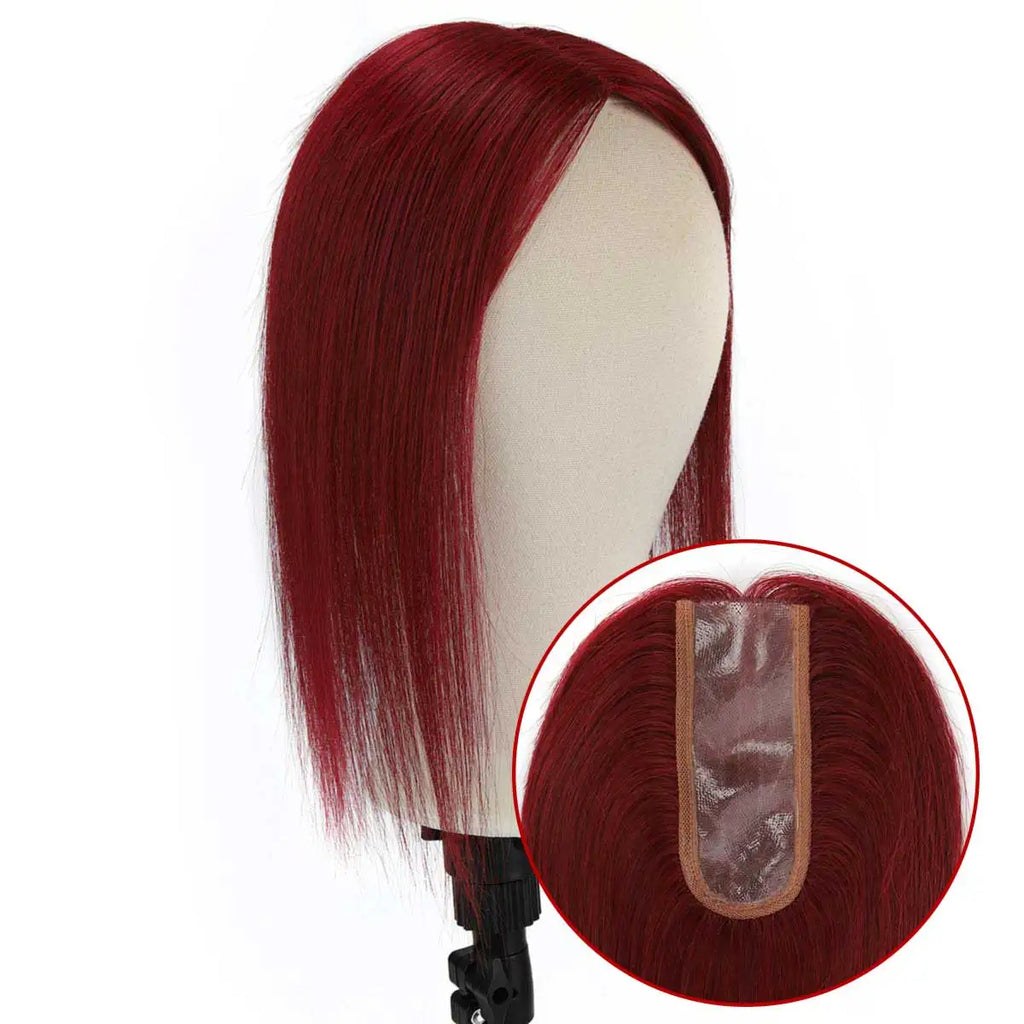 TUW22 Cherry Red Hair PU Topper Women's Hair Pieces for Thinning Hair Human Hair Piece for Hair Loss People Human Hair Toppers