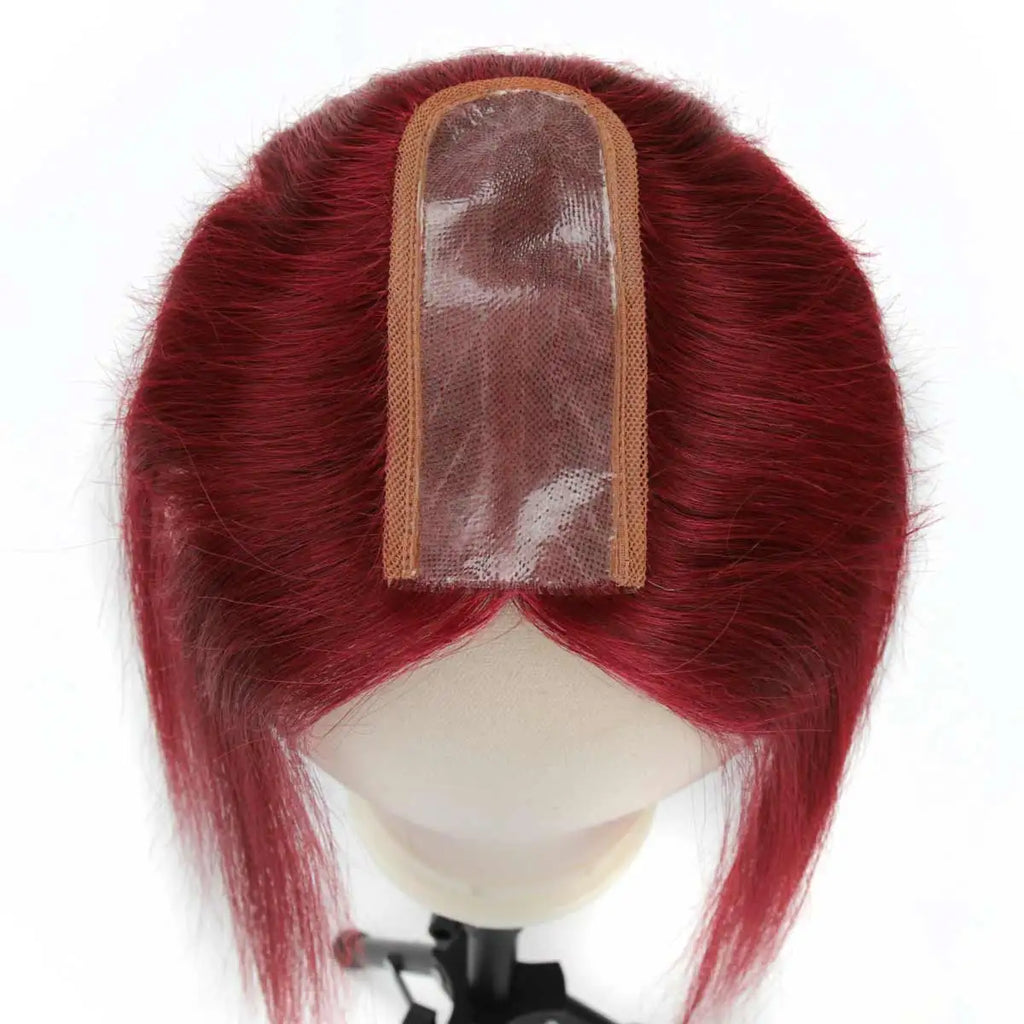 TUW22 Cherry Red Hair PU Topper Women's Hair Pieces for Thinning Hair Human Hair Piece for Hair Loss People Human Hair Toppers