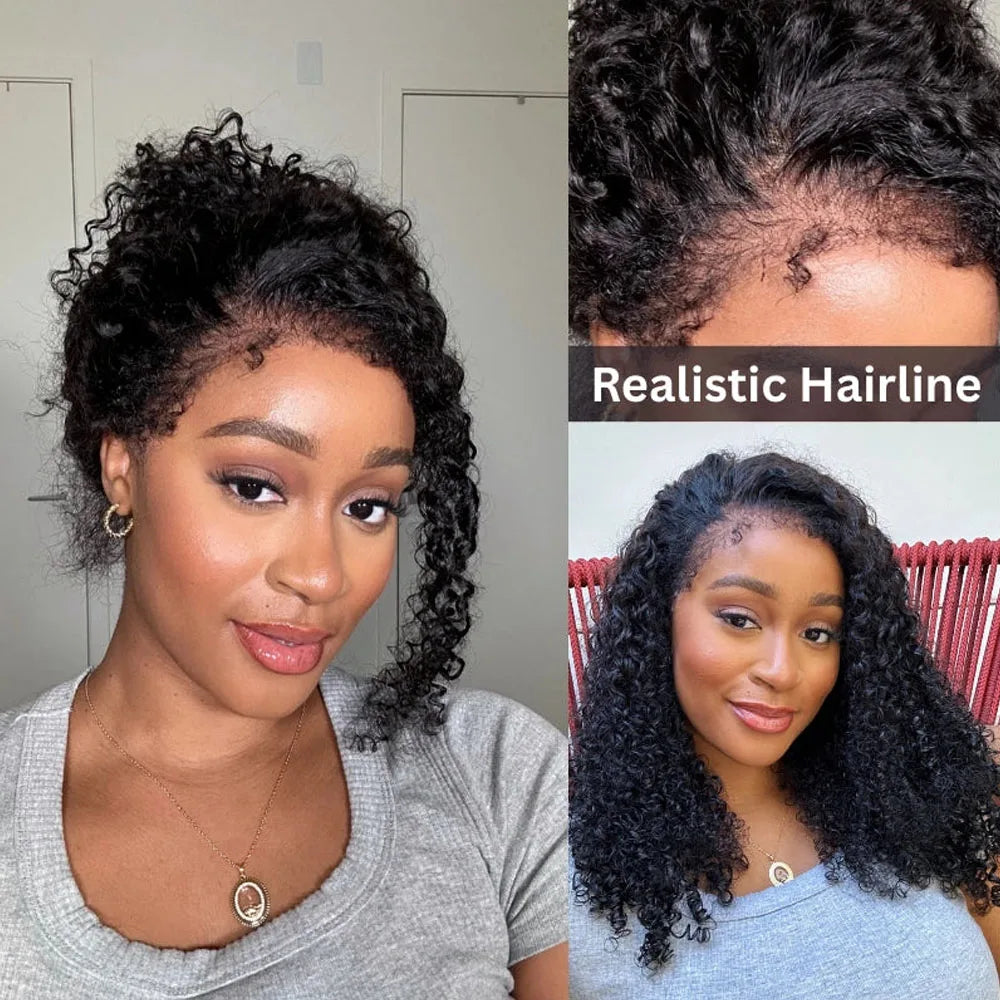 4C Kinky Edges Water Wave Invisible Strap 360 Full Lace Front Glueless Wig Vietnamese Raw Human Hair Deep Wave Lace Frontal Wig