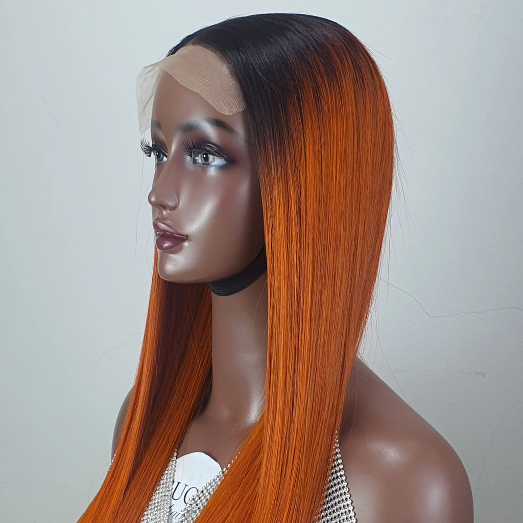30inch 100% Virgin Vietnamese Remy Human Hair for Orange Deep Wave Straight Lace Front Wigs Double Drawn Long Length Transparent
