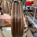 Human Hair Wigs Glueless Double Drawn Vietnamese Human Hair Wig Full Thickness Straight Hair with Adjustable Length and Color