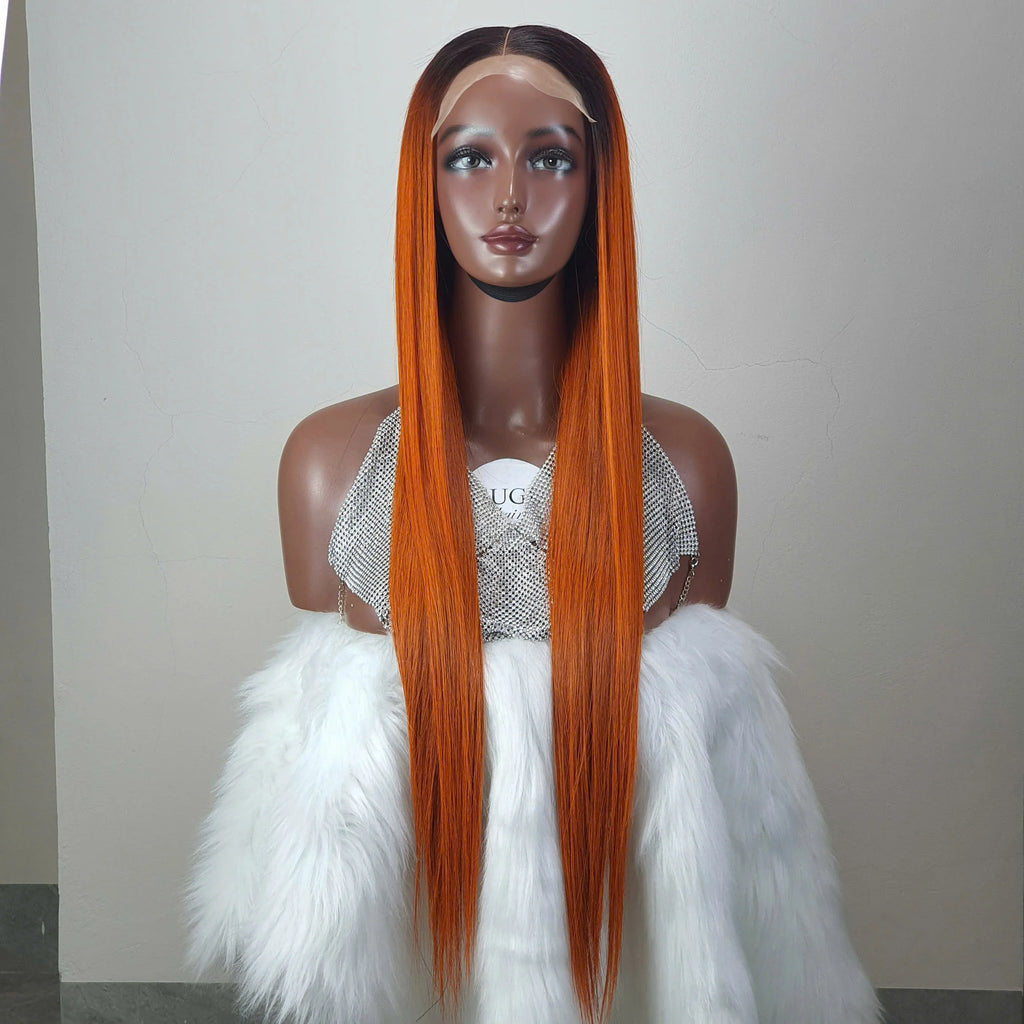 30inch 100% Virgin Vietnamese Remy Human Hair for Orange Deep Wave Straight Lace Front Wigs Double Drawn Long Length Transparent
