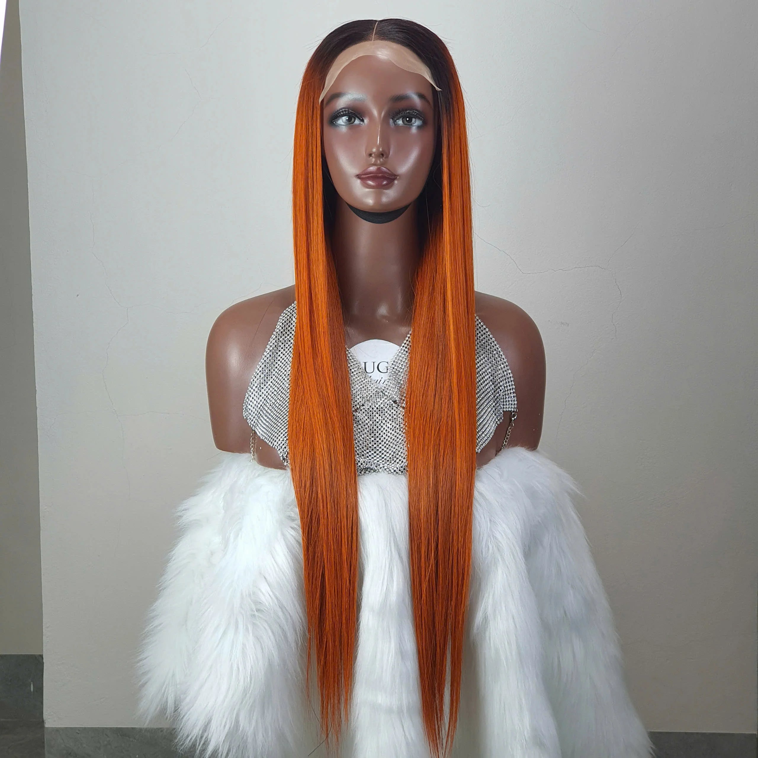 30inch 100% Virgin Vietnamese Remy Human Hair for Orange Deep Wave Straight Lace Front Wigs Double Drawn Long Length Transparent