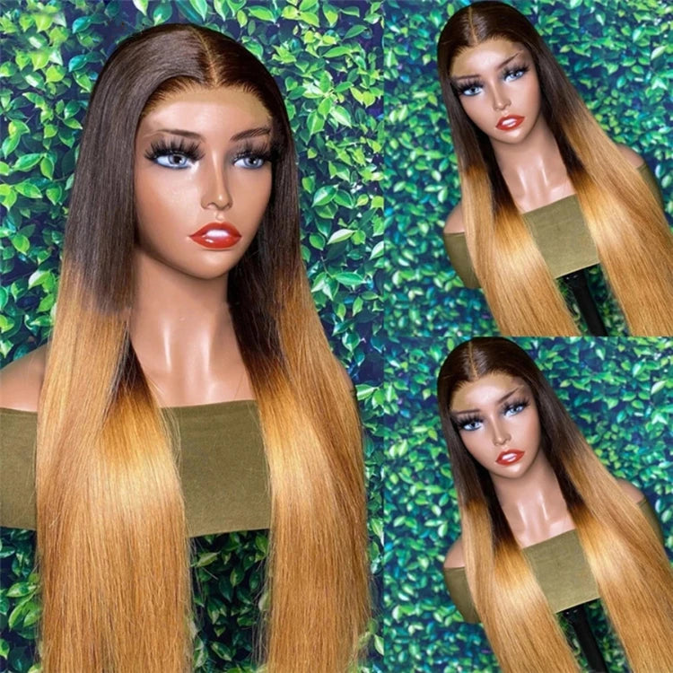 Customized Texture Long 40 Inches Honey Brown Highlight Color Cuticle Aligned Hair HD Lace Front Wigs