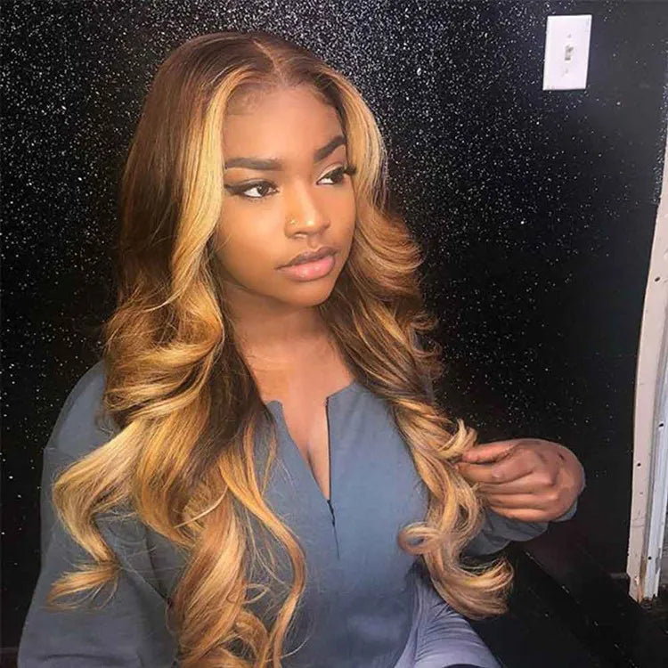Customized Texture Long 40 Inches Honey Brown Highlight Color Cuticle Aligned Hair HD Lace Front Wigs