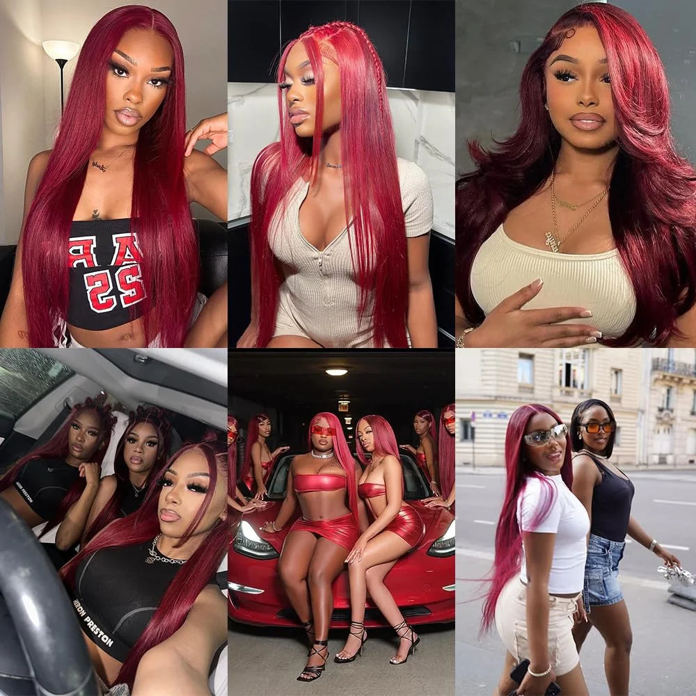XBL Burgundy Colored Human Hair Lace Front Wig 99J 13x4 Red Wholesale Virgin Cuticle Aligned Remy Brazilian HD Lace Wigs