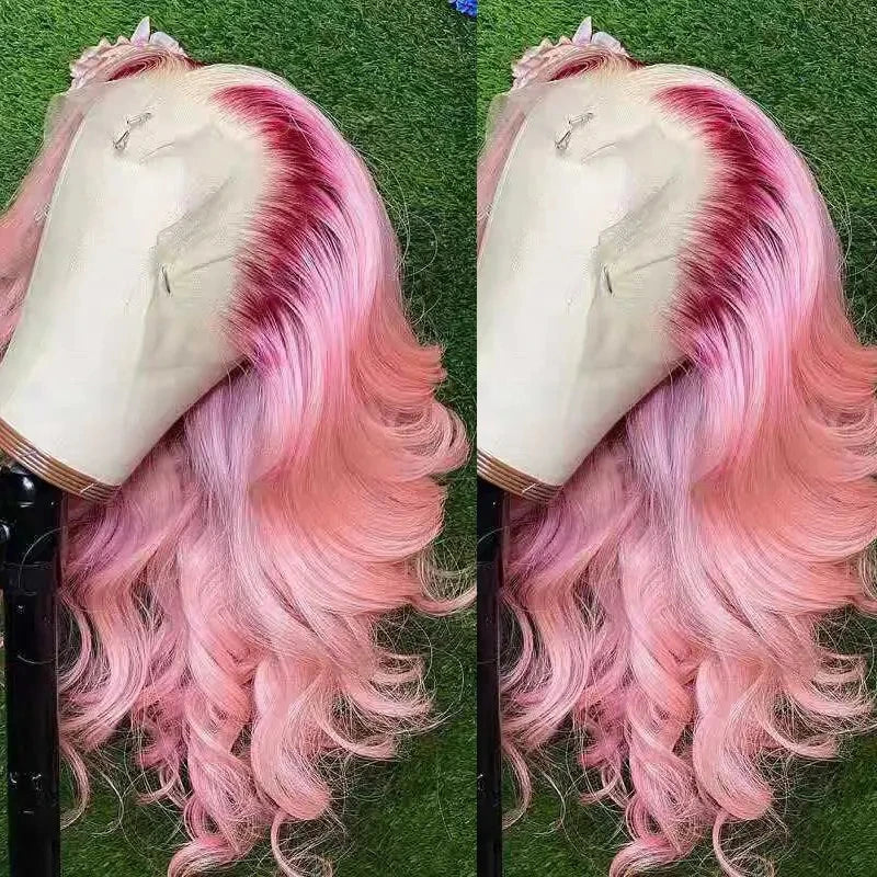 Wholesale Prices HD Lace Frontal Wig Ombre Pink Body Wave Human Hair Wig Transparent 360 Lace Wigs Display Racks