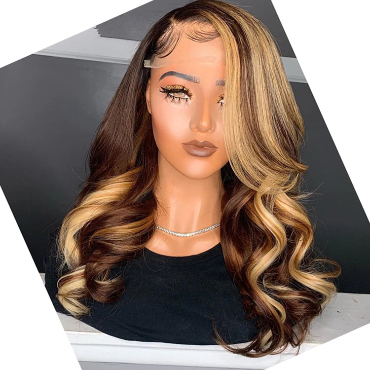 Customized Texture Long 40 Inches Honey Brown Highlight Color Cuticle Aligned Hair HD Lace Front Wigs