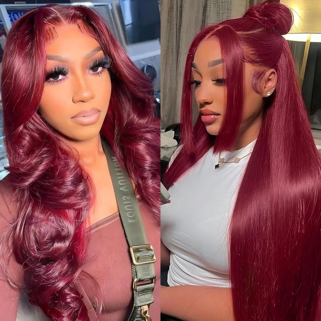 XBL Burgundy Colored Human Hair Lace Front Wig 99J 13x4 Red Wholesale Virgin Cuticle Aligned Remy Brazilian HD Lace Wigs