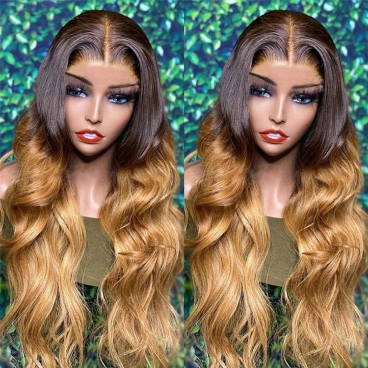 Customized Texture Long 40 Inches Honey Brown Highlight Color Cuticle Aligned Hair HD Lace Front Wigs