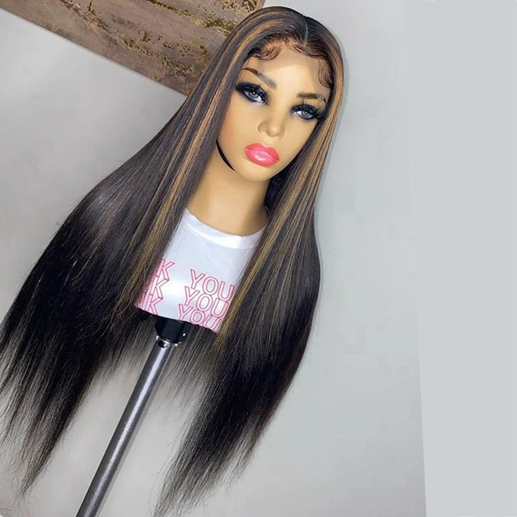 Customized Texture Long 40 Inches Honey Brown Highlight Color Cuticle Aligned Hair HD Lace Front Wigs