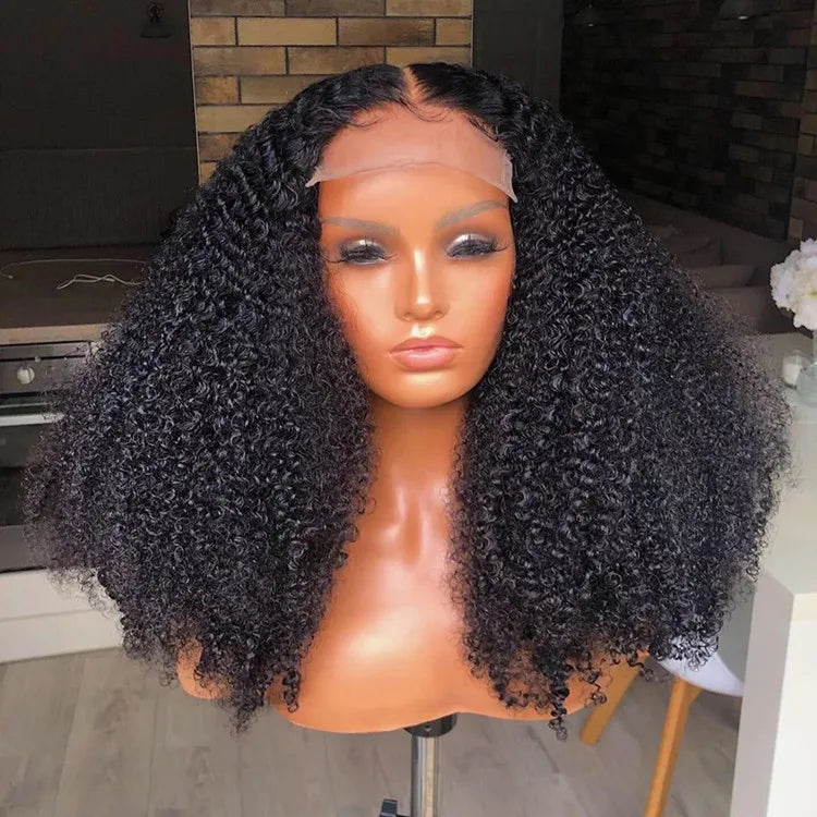 Mongolian Afro Kinky Curly Wig 400% High Density Virgin Cuticle Aligned Hair Lace Frontal Closure Wigs