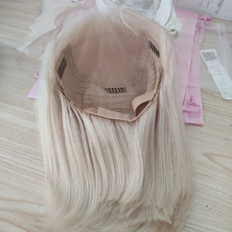 10 Inch Platinum Blonde Wig HD Lace Glueless 13X6 Lace Front Wig Elsa White Blonde Virgin European Human Hair Wigs