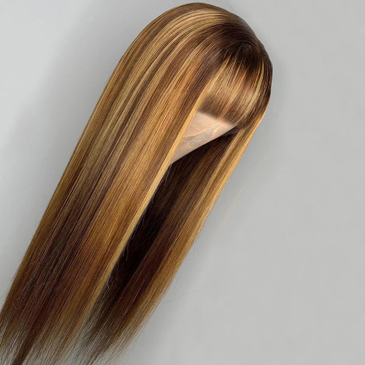 Bone Straight Human Hair 13*4 Honey Brown Highlight Color Lace Front Wigs Brazilian Hair Wigs With Baby Hair