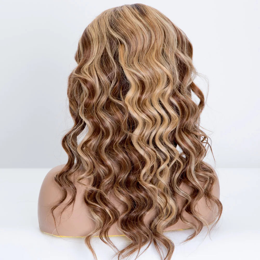 For 12-26 Pre Plucked for Brown Blonde Highlights Brazilian Cuticle Aligned Colored Remy 150% Density Transparent HD Wigs