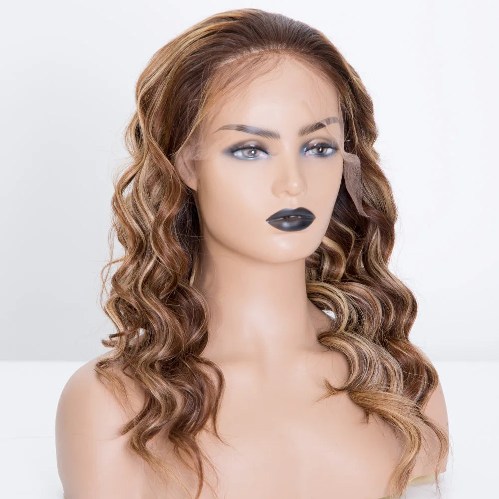 For 12-26 Pre Plucked for Brown Blonde Highlights Brazilian Cuticle Aligned Colored Remy 150% Density Transparent HD Wigs