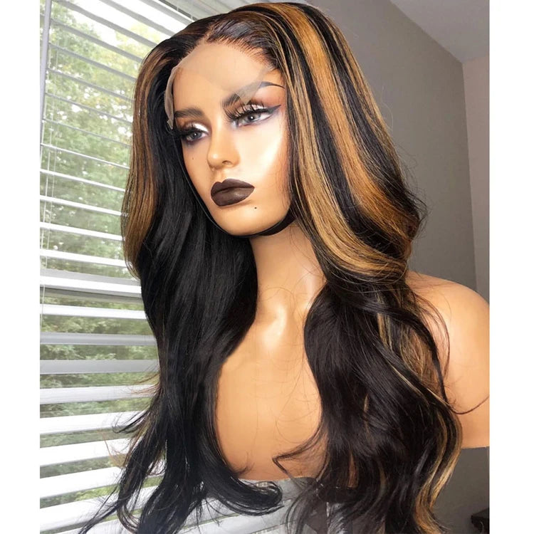 Customized Texture Long 40 Inches Honey Brown Highlight Color Cuticle Aligned Hair HD Lace Front Wigs