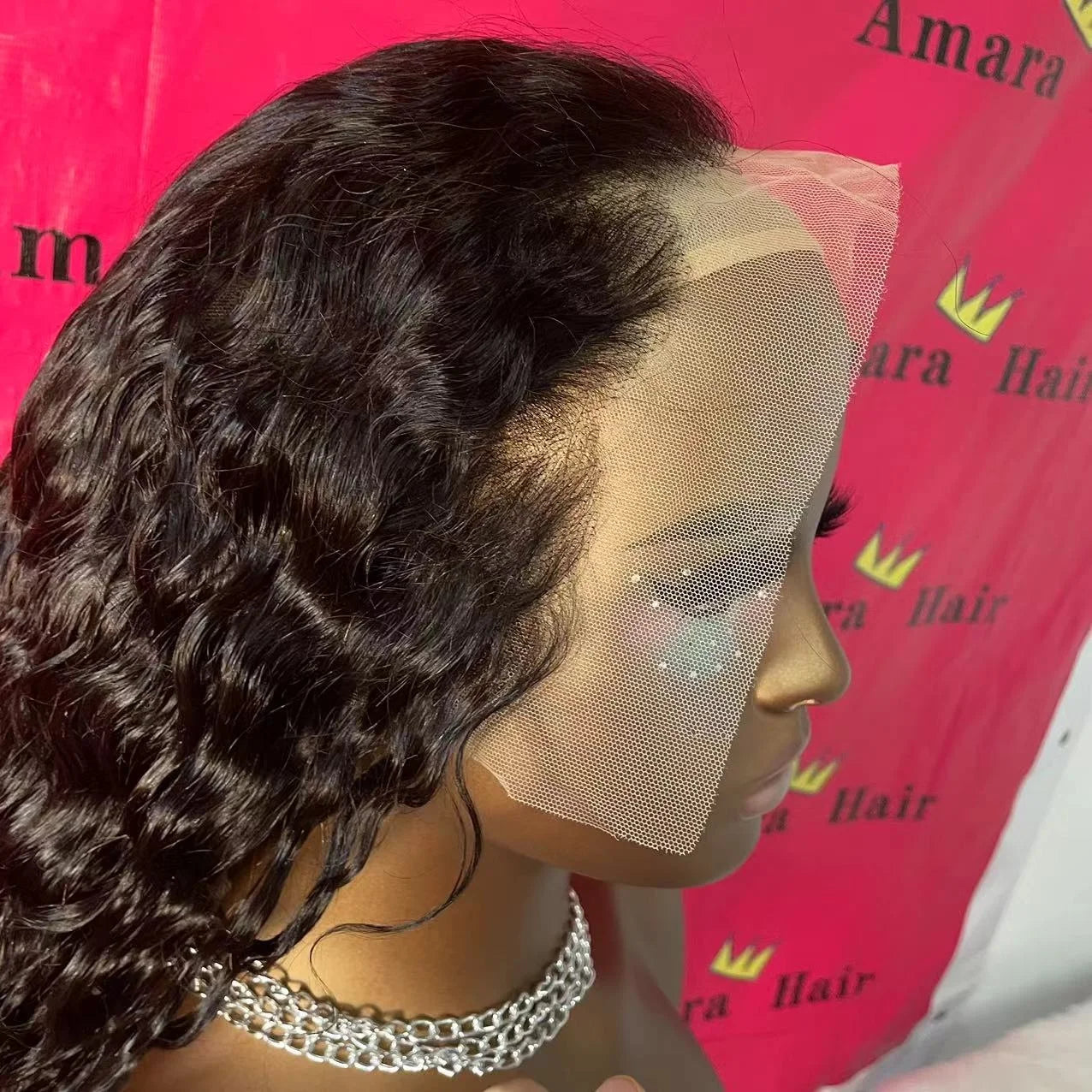 Amararen 13*6 Transparent Lace Amara Curly Wave Lace Frontal Wig Natural Color 100 Virgin Human Hair 40inch Lace Frontal Wigs