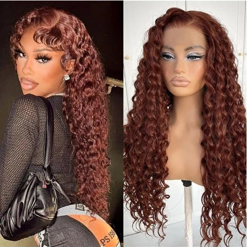 Raw Indian Hair Reddish Brown Kinky Curly HD Lace Frontal Wig Glueless Transparent  Lace Front Human Hair Wigs for Black Women