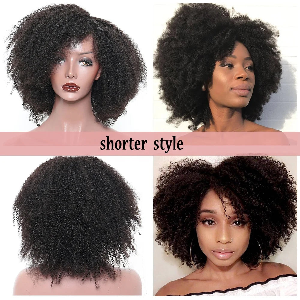 100% Real Human Hair Girls Short Hairstyle Afro Women Swiss Full Lace Wigs 180% Density Kinky Curly Wigs With Custom Package