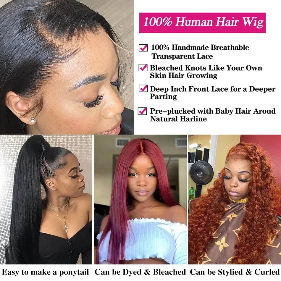 32 34 36 38 40 Inch Human Hair HD Transparent Lace Front Wigs for Black Women Straight Virgin Raw Indian Hair Lace Frontal Wigs