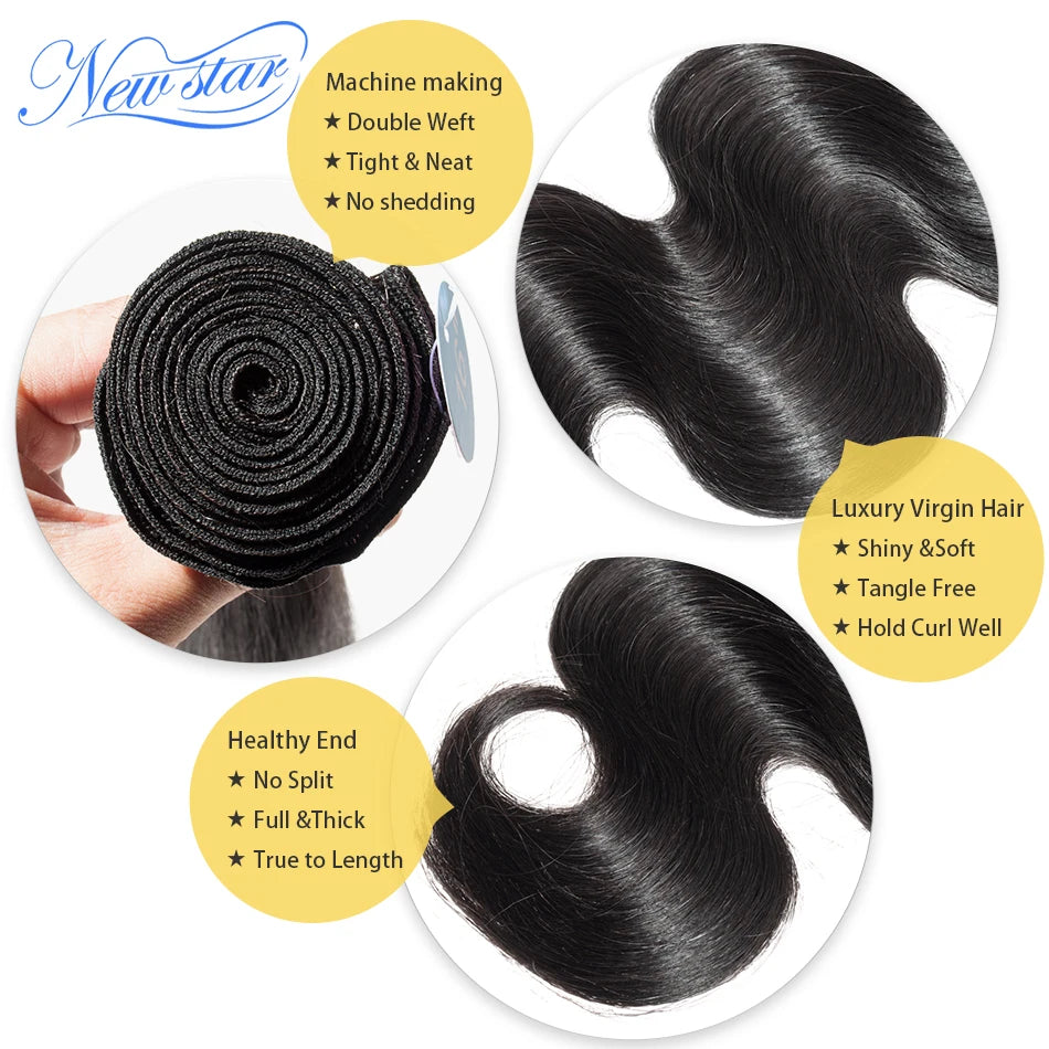 Invisible HD 5x5 Lace Closure With 10A Bundles Brazilian Body Wave Raw Virgin Hair New Star Thick Human Hair Weave And Closure