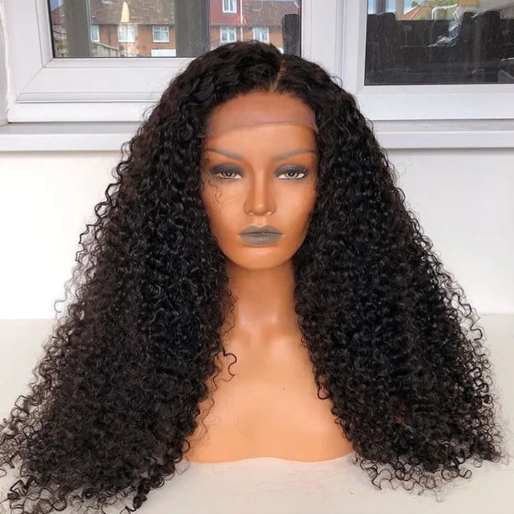 Mongolian Afro Kinky Curly Wig 400% High Density Virgin Cuticle Aligned Hair Lace Frontal Closure Wigs