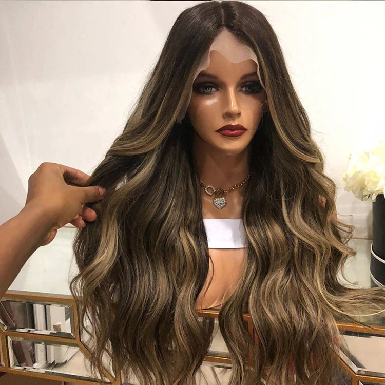 Customized Texture Long 40 Inches Honey Brown Highlight Color Cuticle Aligned Hair HD Lace Front Wigs