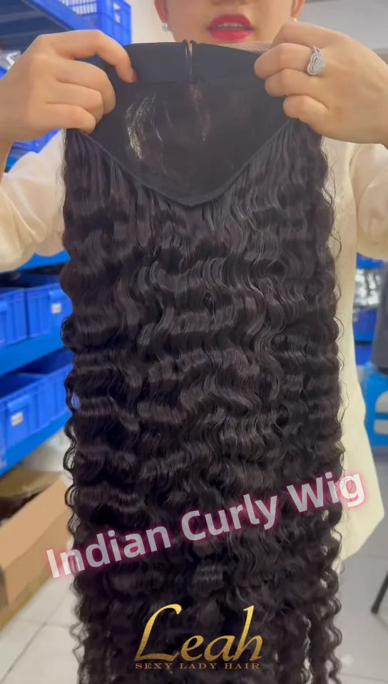 Ready to Ship Premium Quality Natural Black Silky Raw Hair Cuticles Aligned HD Lace Indian Curly Wave Curl Wigs