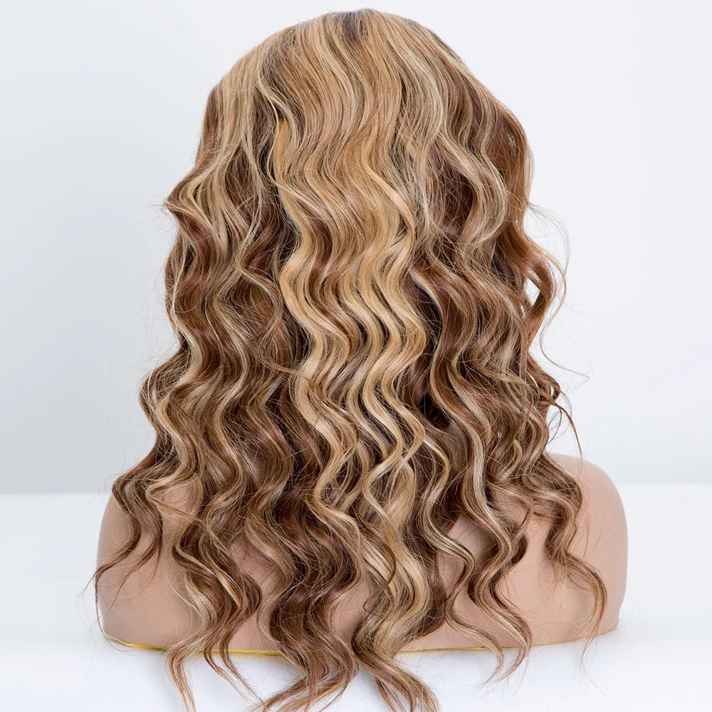 For 12-26 Pre Plucked for Brown Blonde Highlights Brazilian Cuticle Aligned Colored Remy 150% Density Transparent HD Wigs