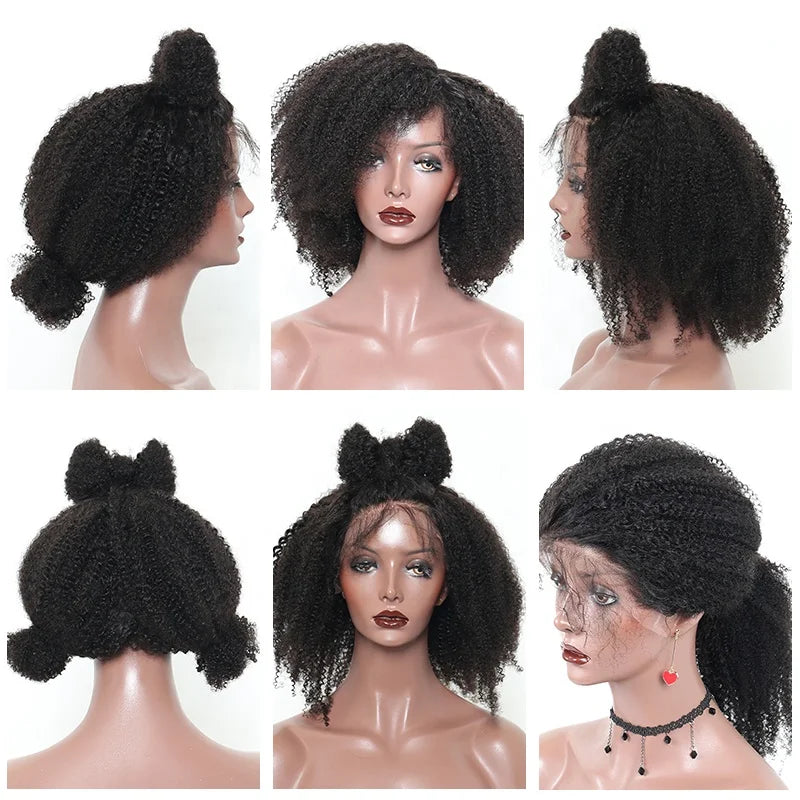 100% Real Human Hair Girls Short Hairstyle Afro Women Swiss Full Lace Wigs 180% Density Kinky Curly Wigs With Custom Package