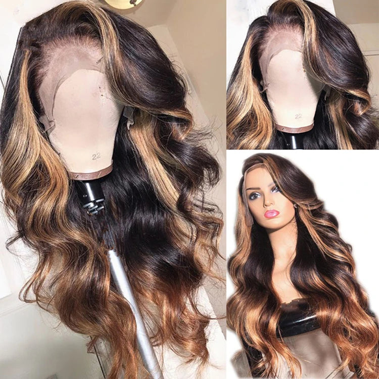 Customized Texture Long 40 Inches Honey Brown Highlight Color Cuticle Aligned Hair HD Lace Front Wigs