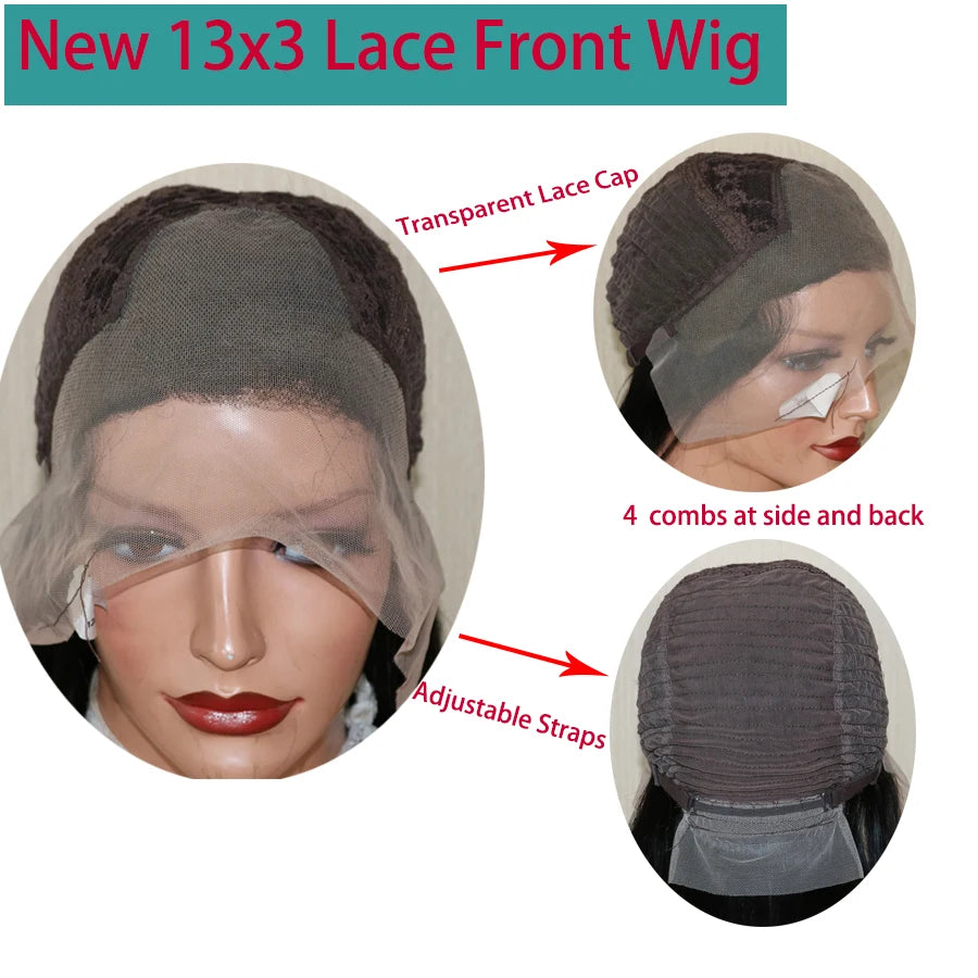 200Density Silky Straight Fringe Human Hair Wigs with Bangs Pre Plucked Highlight Brown 13x6 Deep Part Lace Front Wigs Remy Hair