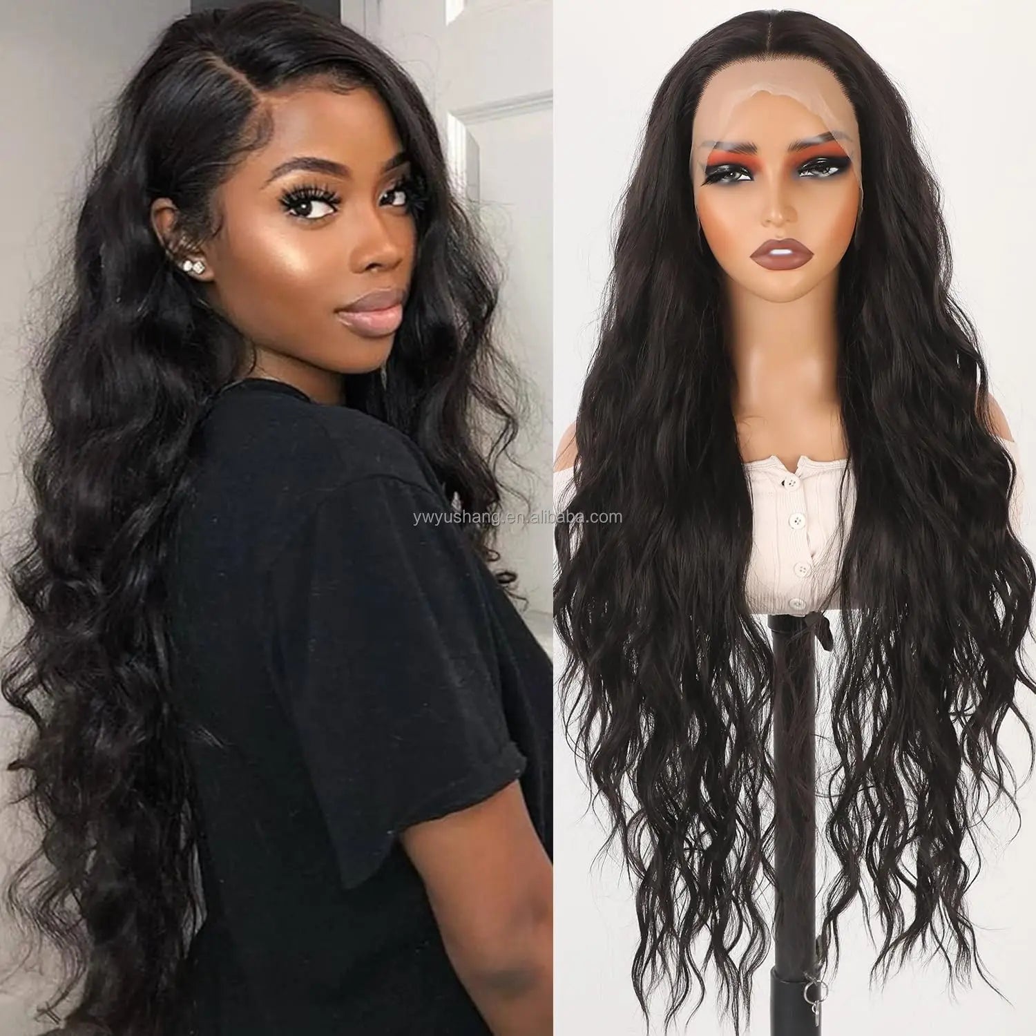 Body Wave Burgundy Ombre 13X4 Front Lace Red Black Blonde Highlight Natural Synthetic Fiber High Temperature Glueless Hair Wigs