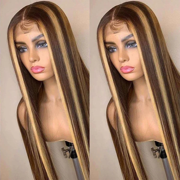 Customized Texture Long 40 Inches Honey Brown Highlight Color Cuticle Aligned Hair HD Lace Front Wigs