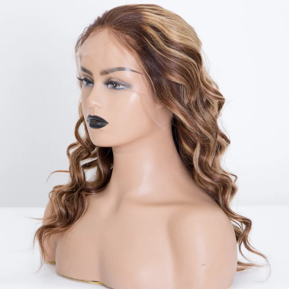For 12-26 Pre Plucked for Brown Blonde Highlights Brazilian Cuticle Aligned Colored Remy 150% Density Transparent HD Wigs