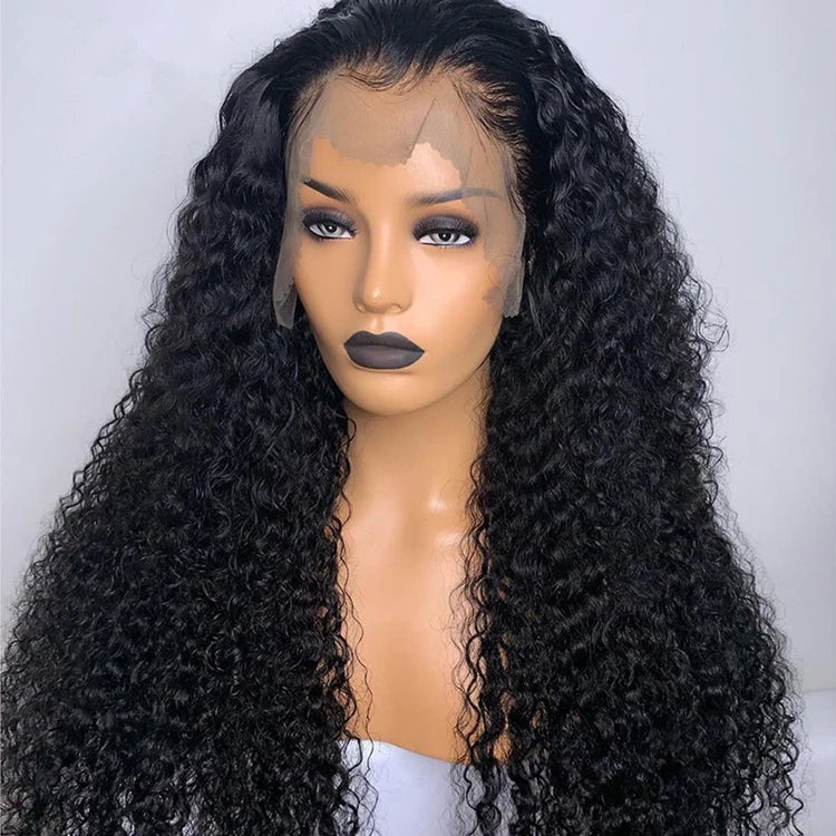 Mongolian Afro Kinky Curly Wig 400% High Density Virgin Cuticle Aligned Hair Lace Frontal Closure Wigs