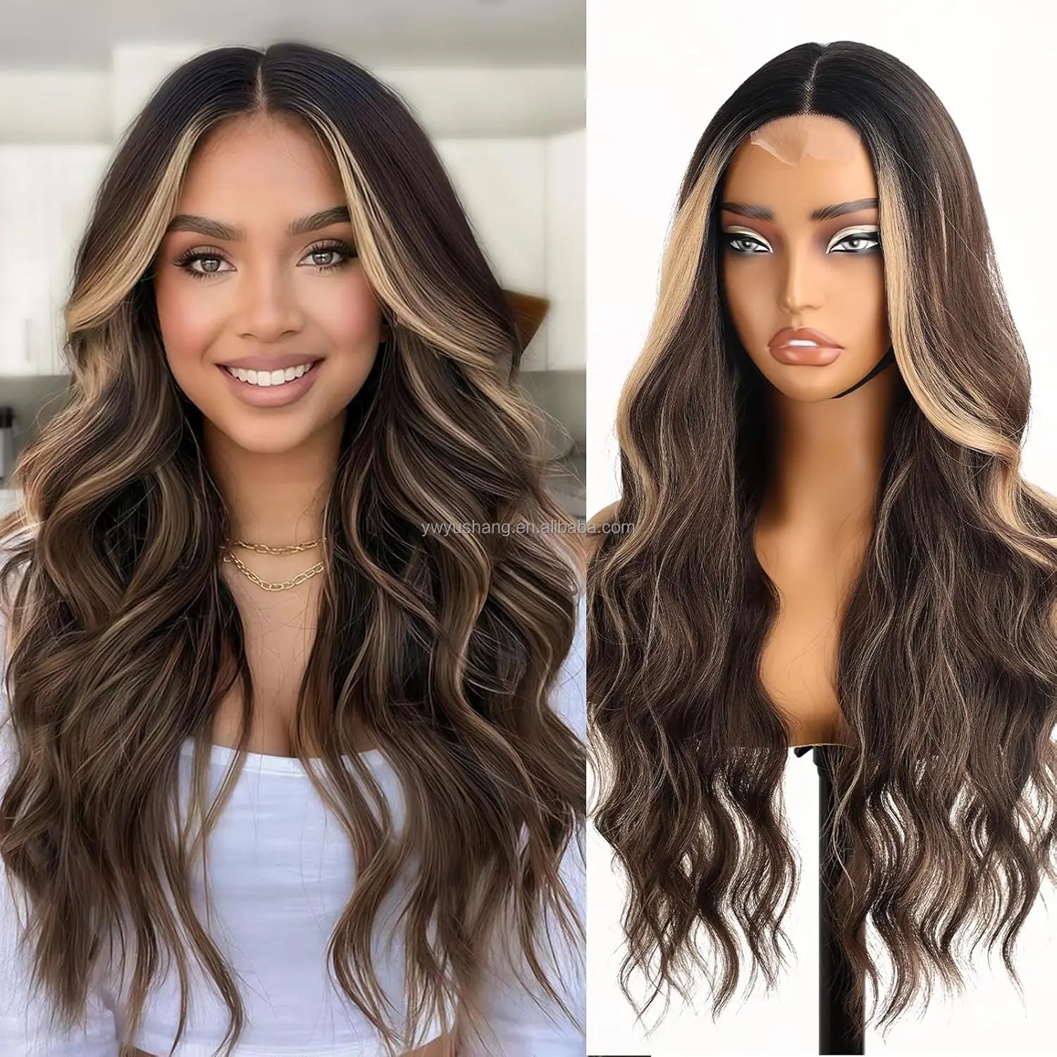 Body Wave Burgundy Ombre 13X4 Front Lace Red Black Blonde Highlight Natural Synthetic Fiber High Temperature Glueless Hair Wigs