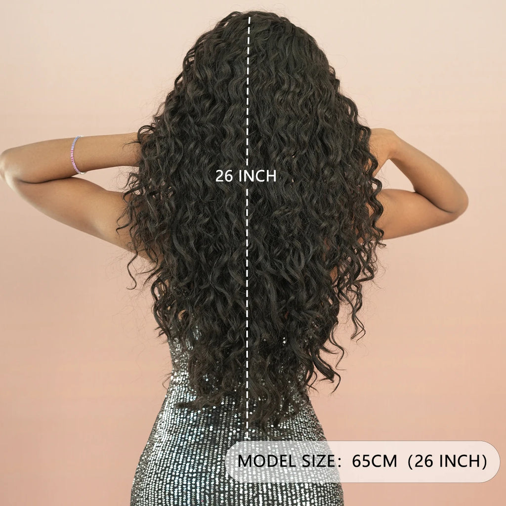 Deep Wave Lace Front Wigs Synthetic Hair for Women Curly Glueless Hair Wigs Pre Plucked with Baby Hair Natural Hairline 150% 26"