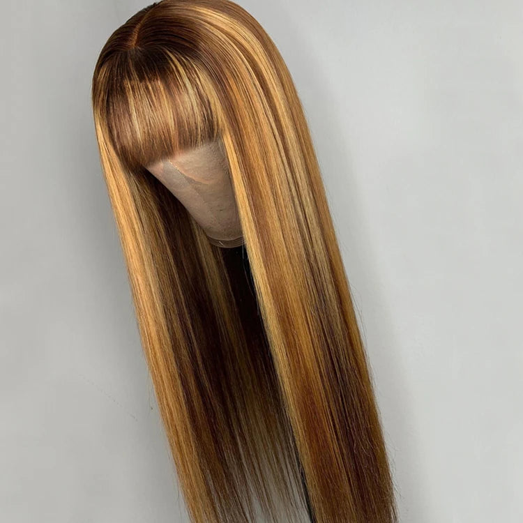 Bone Straight Human Hair 13*4 Honey Brown Highlight Color Lace Front Wigs Brazilian Hair Wigs With Baby Hair