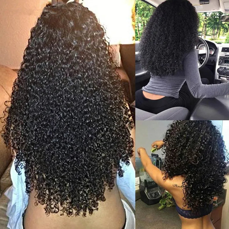 Mongolian Afro Kinky Curly Wig 400% High Density Virgin Cuticle Aligned Hair Lace Frontal Closure Wigs