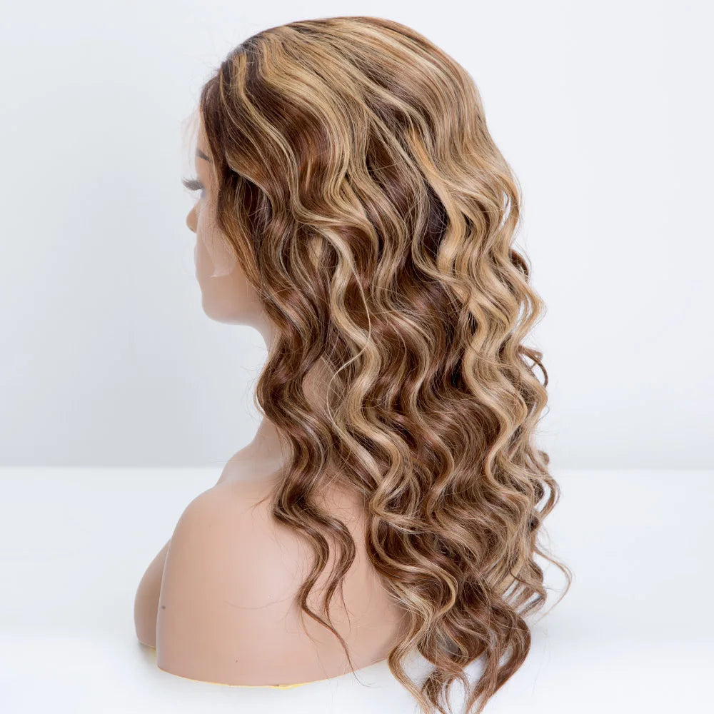 For 12-26 Pre Plucked for Brown Blonde Highlights Brazilian Cuticle Aligned Colored Remy 150% Density Transparent HD Wigs