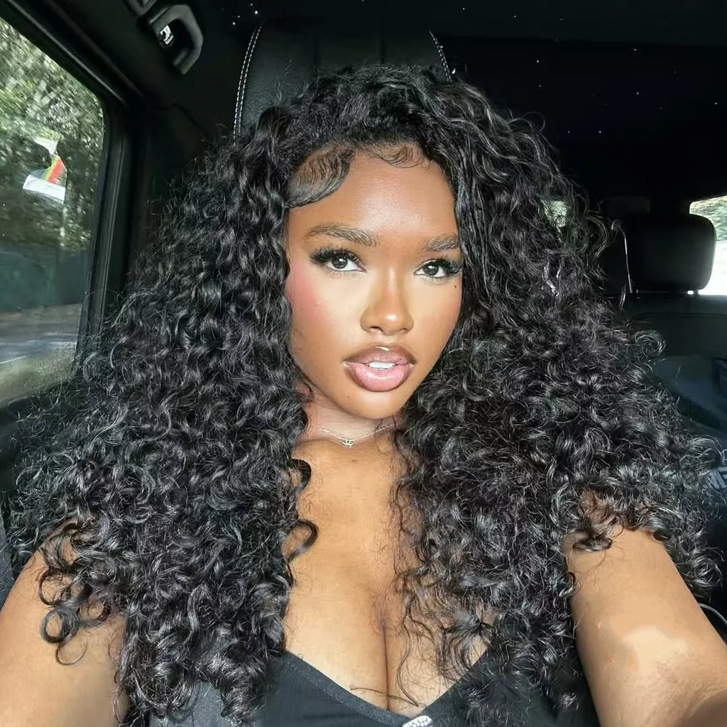 Ready to Ship Premium Quality Natural Black Silky Raw Hair Cuticles Aligned HD Lace Indian Curly Wave Curl Wigs